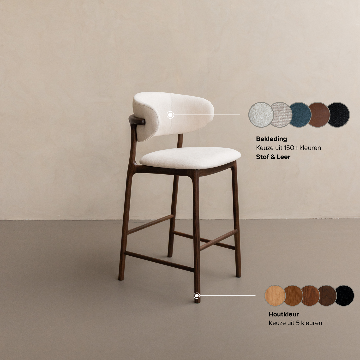 Hoker Koral - drewno orzechowe, tkanina biała