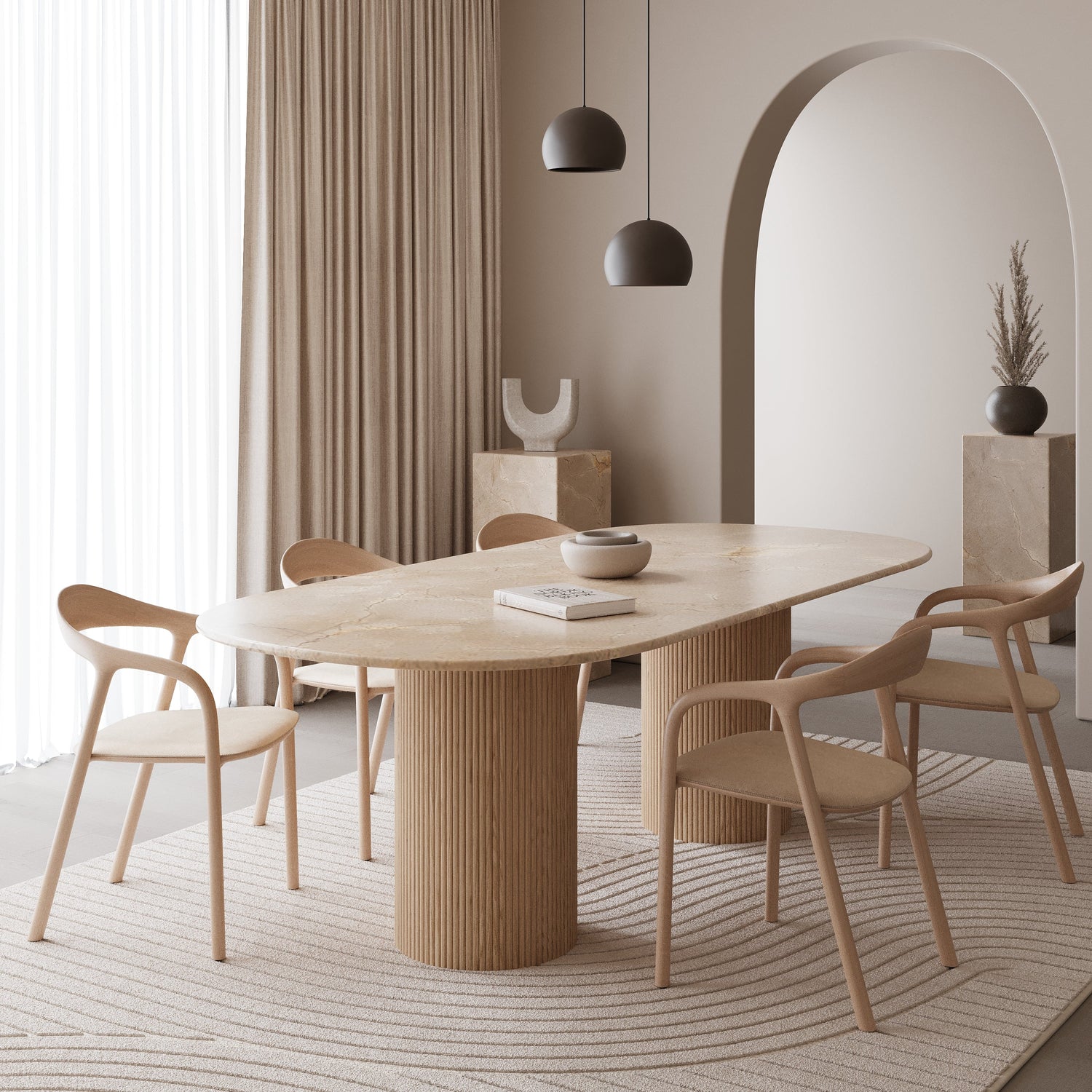 Półowalny marmurowy stół jadalniany