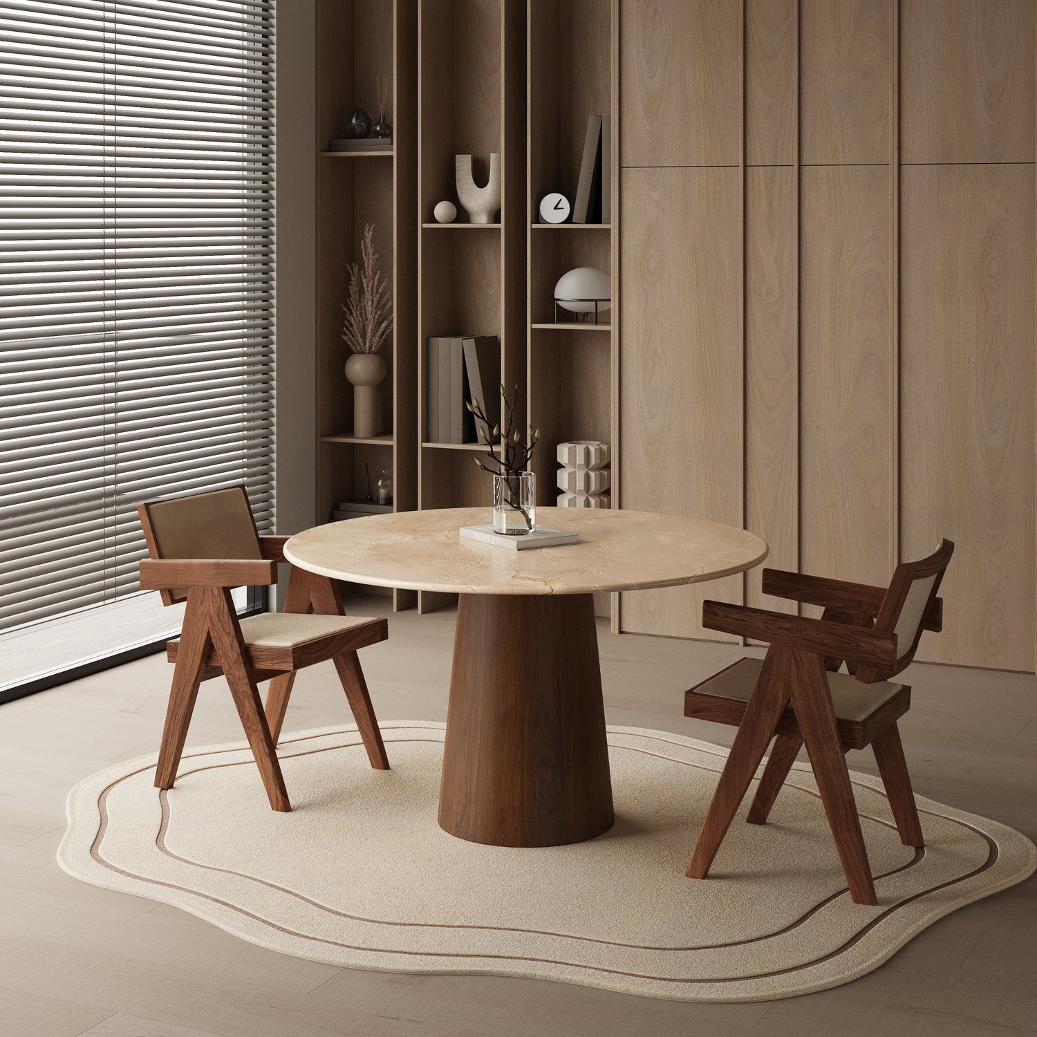 Okrągły marmurowy stół jadalniany