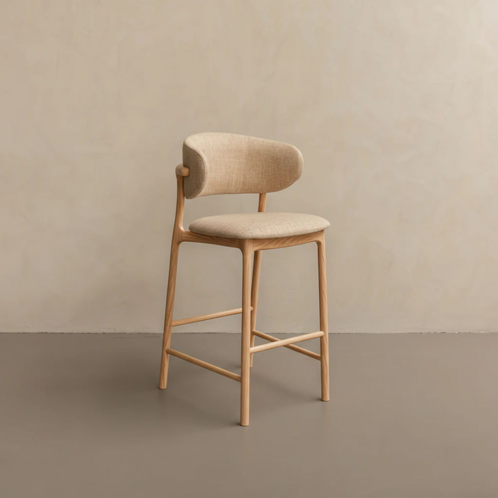 Hoker Koral - drewno dębowe jasne, tkanina w kolorze piaskowym