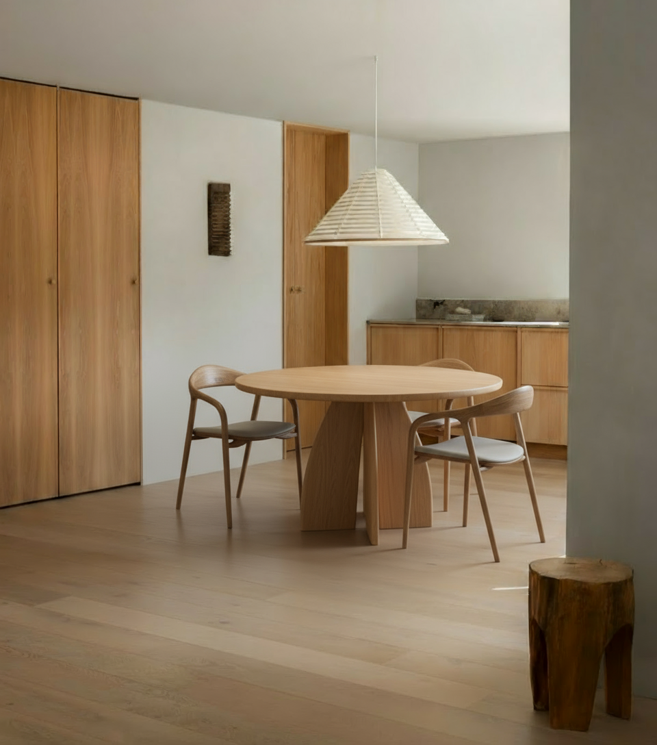 Krzesło Koral do jadalni - beżowa skóra, jasny dąb